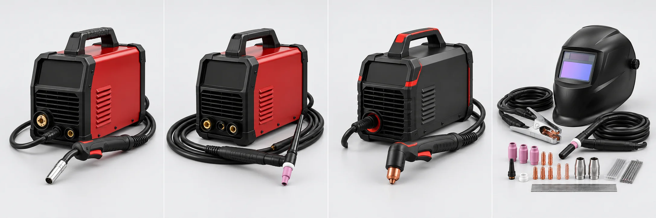 Illustrative welding machines, plasma cutter and welding accessories